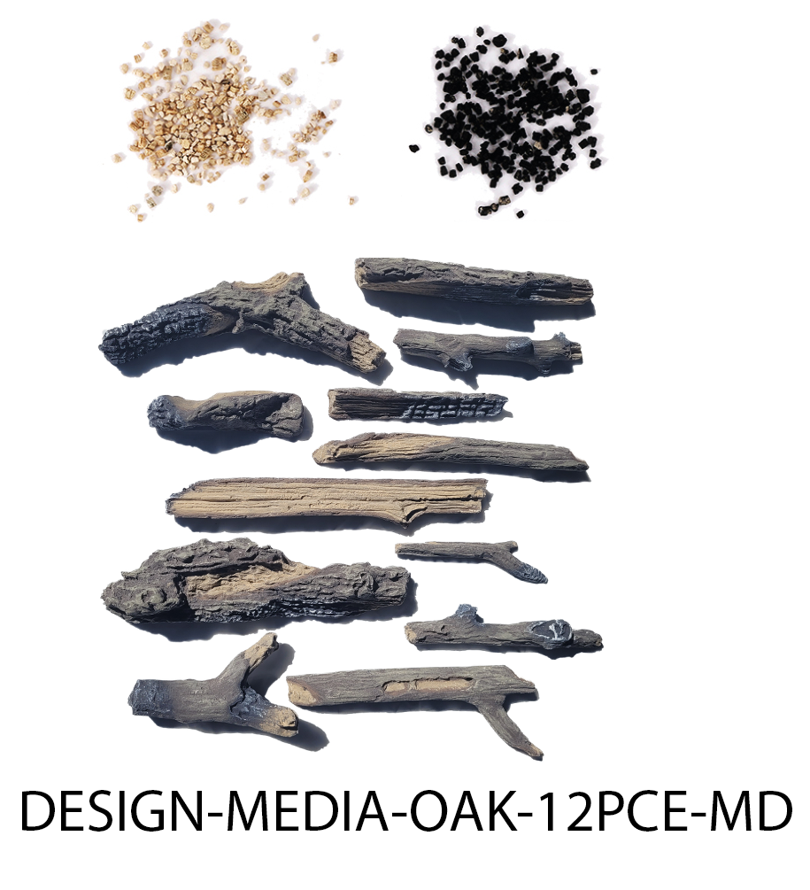 OAK - 12 Piece Media Kit Includes: 12 medium Oak logs, 2 colors of vermiculite