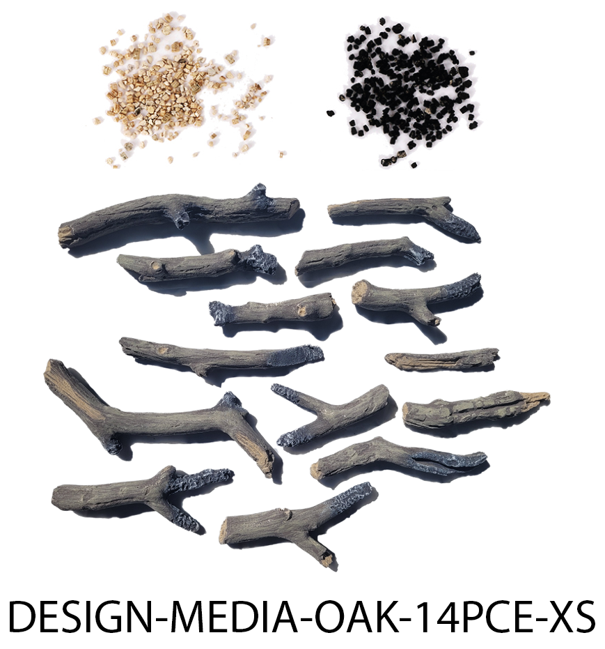 OAK - 14 Piece Media Kit Includes: 14 small Oak logs, 2 colors of vermiculite