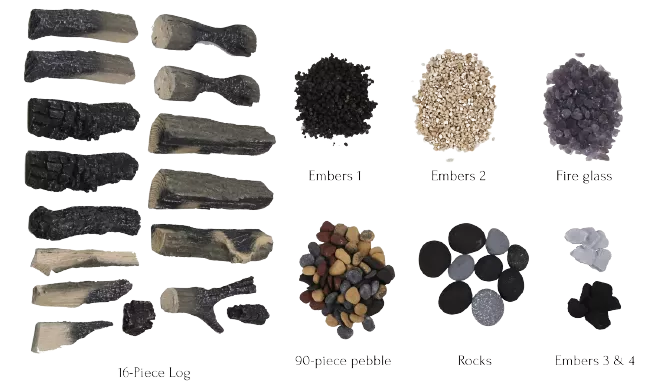 SPLIT LOG 16 Piece Deluxe Media Set - Includes 16 logs, stones, pebbles, and embers